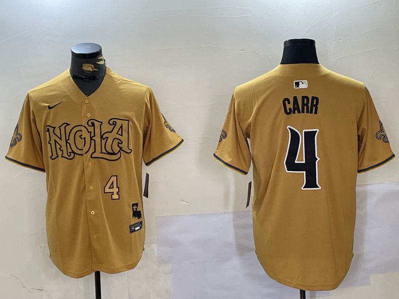 Men New Orleans Saints #4 Carr Yellow Joint Name 2024 Nike Limited NFL Jersey style 2